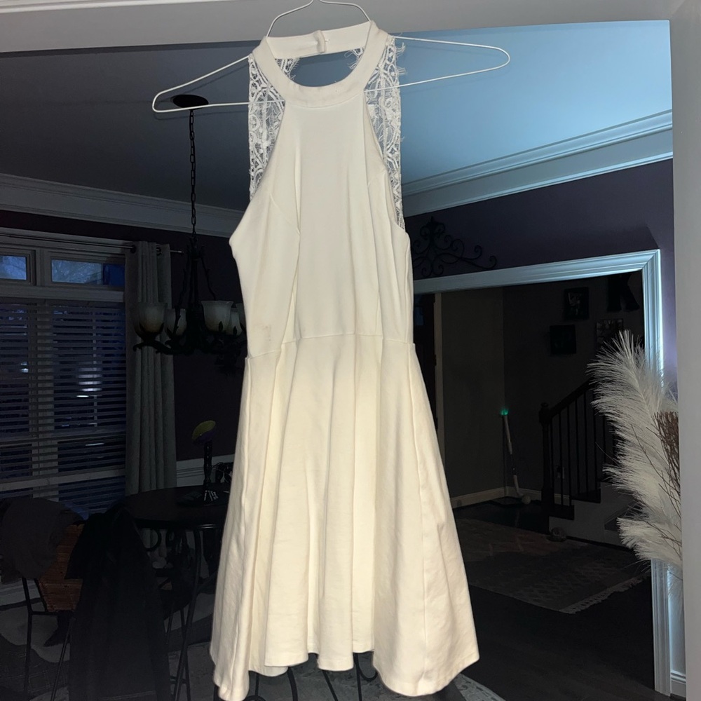 Lulu's Cream Backless Dress with Lace